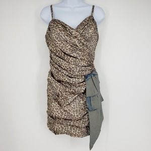 Nicole Bakti Cocktail Dress S Vintage Y2K Iridescent Leopard Print Sheath Ruched